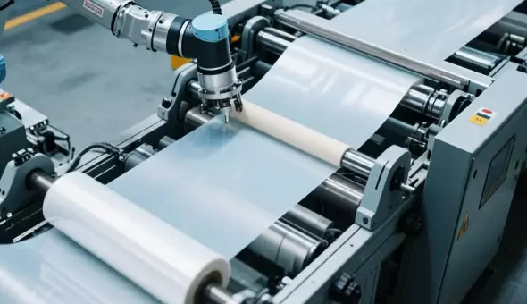 Raw Material Web, Film Automatic Cutting, Folding, and Palletizing