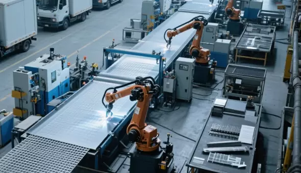 Raw Material Grid Pulling, Welding, and Cutting